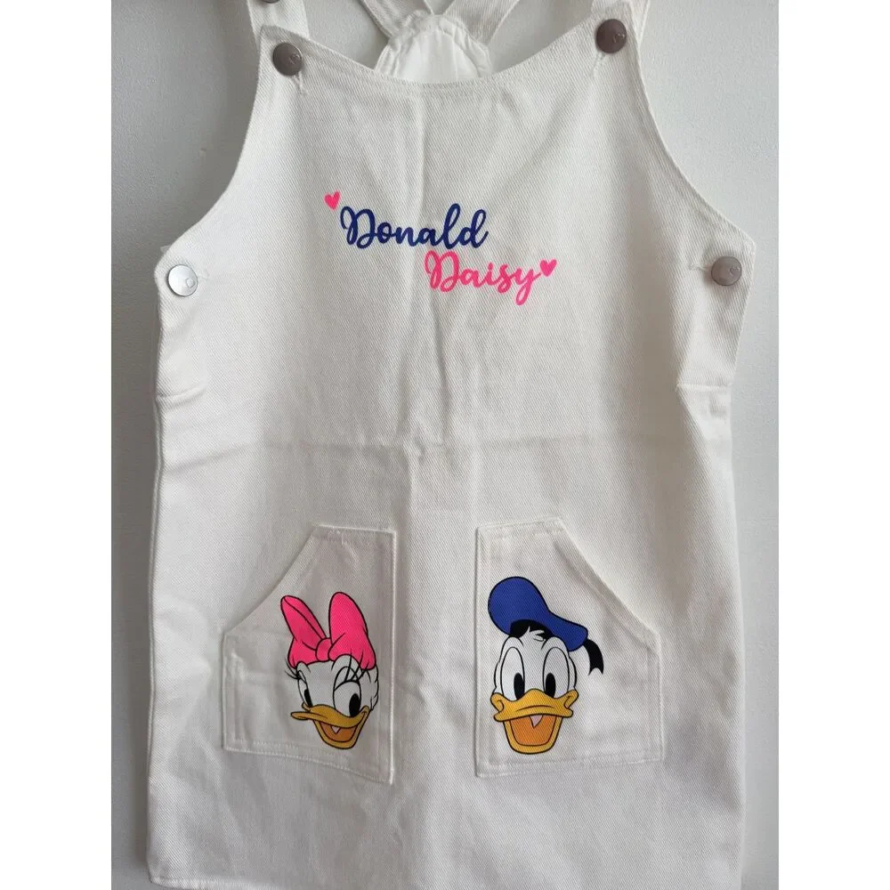 LC Waikiki Disney Donald Daisy Duck Girls Overall Dress 5-6Y White Cotton